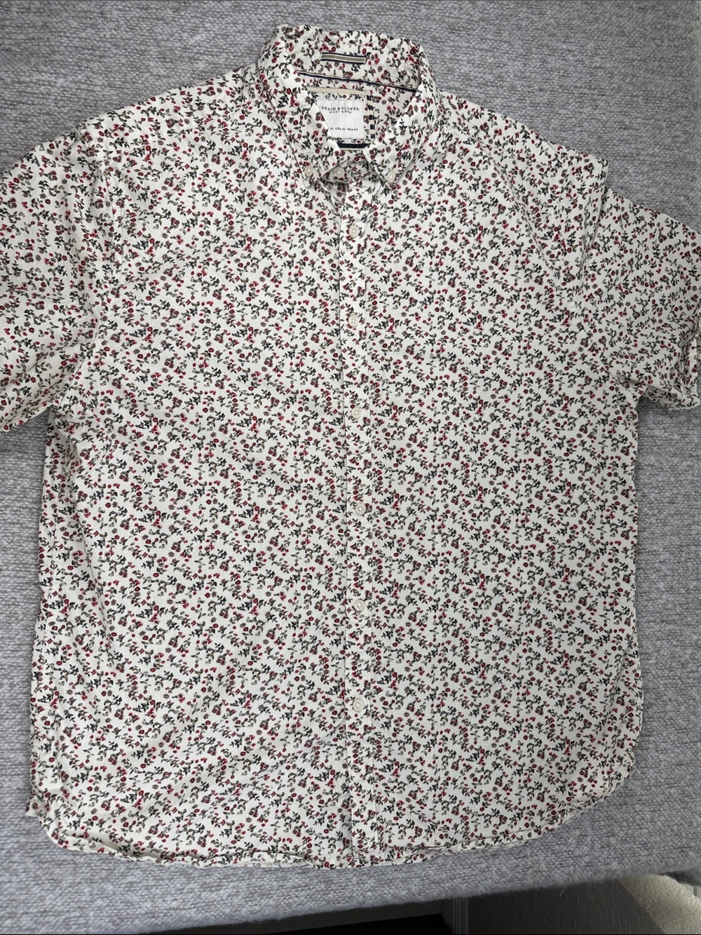 Denim & Flower Ricky Singh White Short-Sleeve Floral Button-Down Shirt Men XL